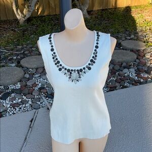 Ruby Rd. White Tank Top with Embellished Neckline